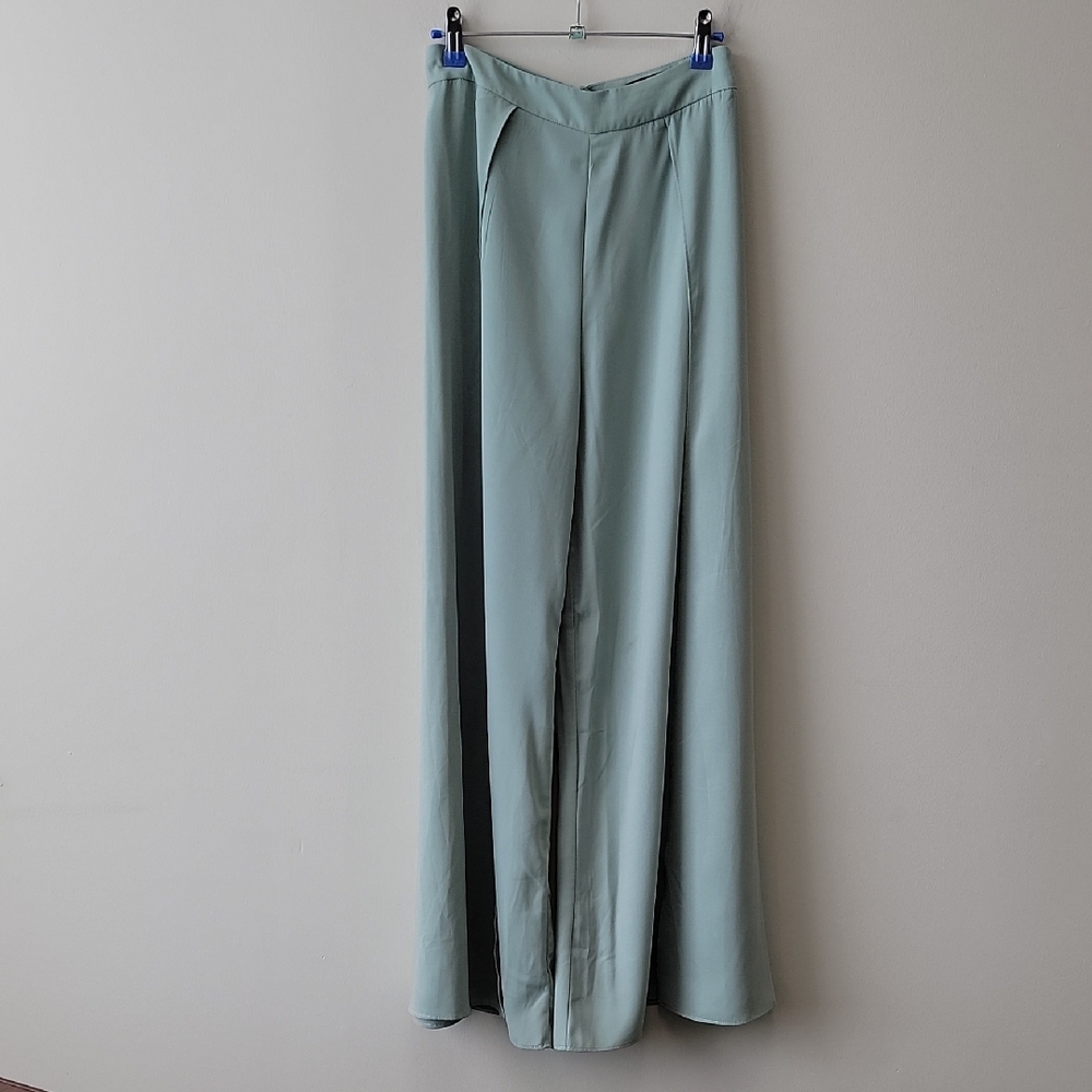 Lulu's Soft Green Dramatic Wide-Leg Wrap Pants